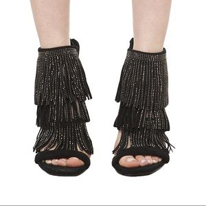 Steve Madden Suede Fringly Crystal Black Heels